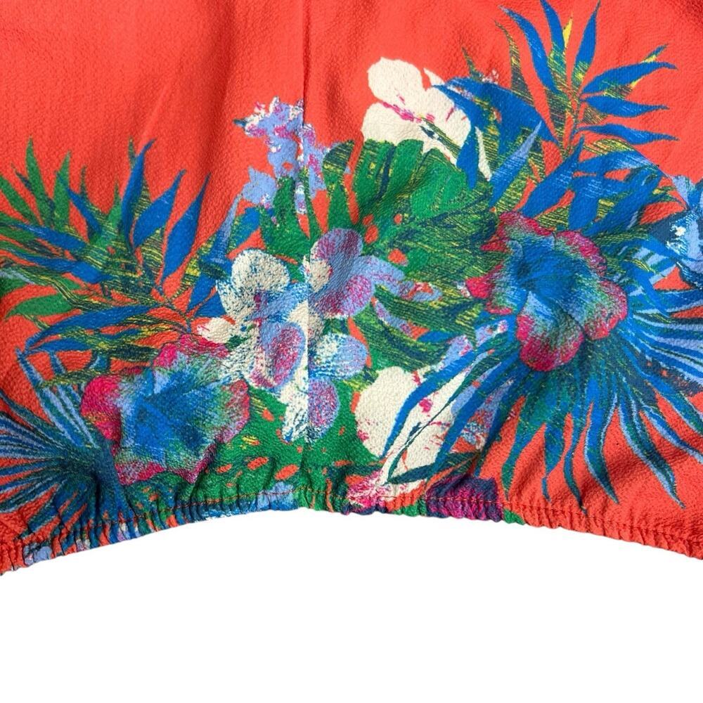 Flying Tomato Orange Floral Kimono Sleeve Surplice Cropped Top Blouse S - Picture 10 of 11